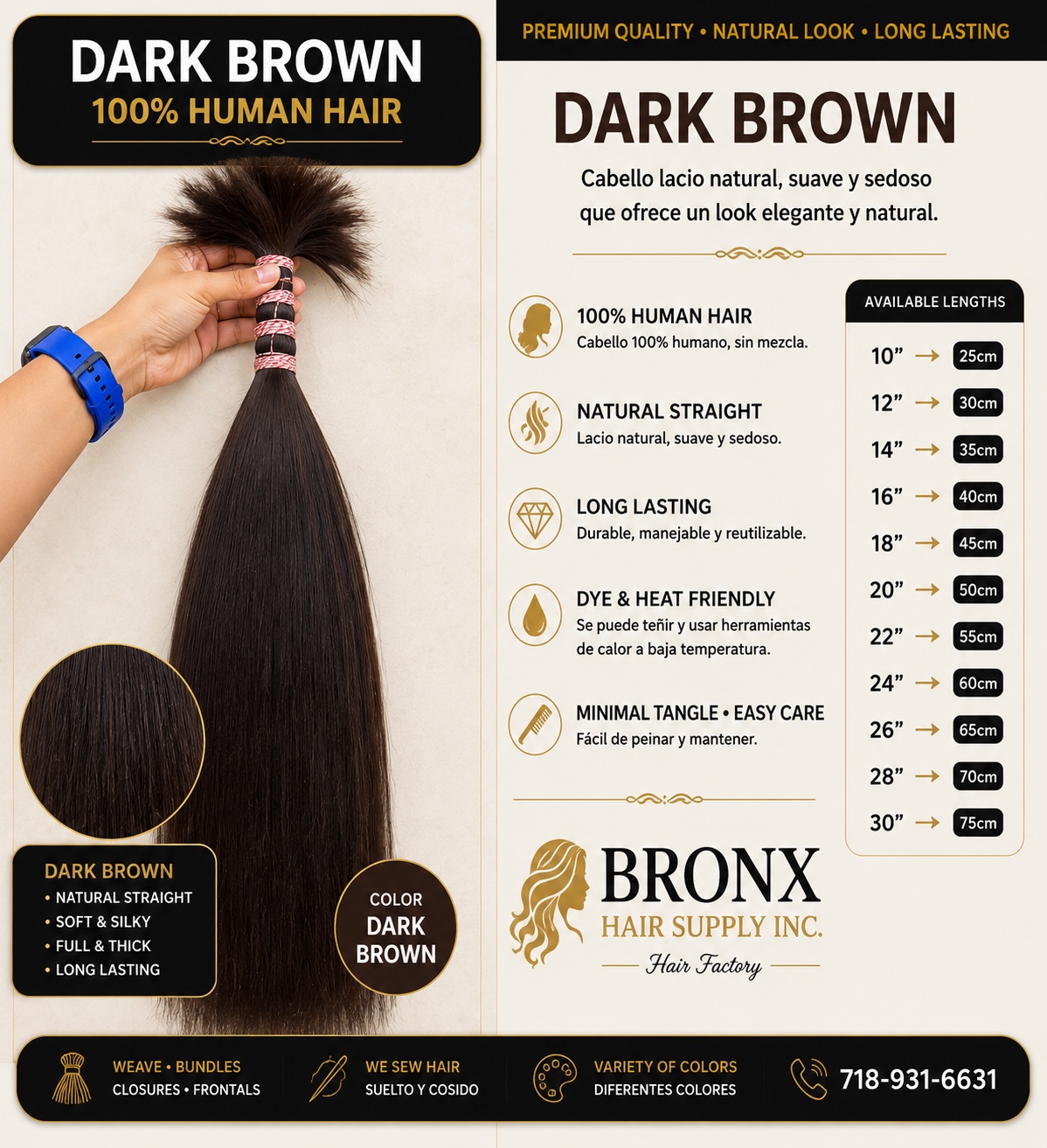 Straight dark brown human hair